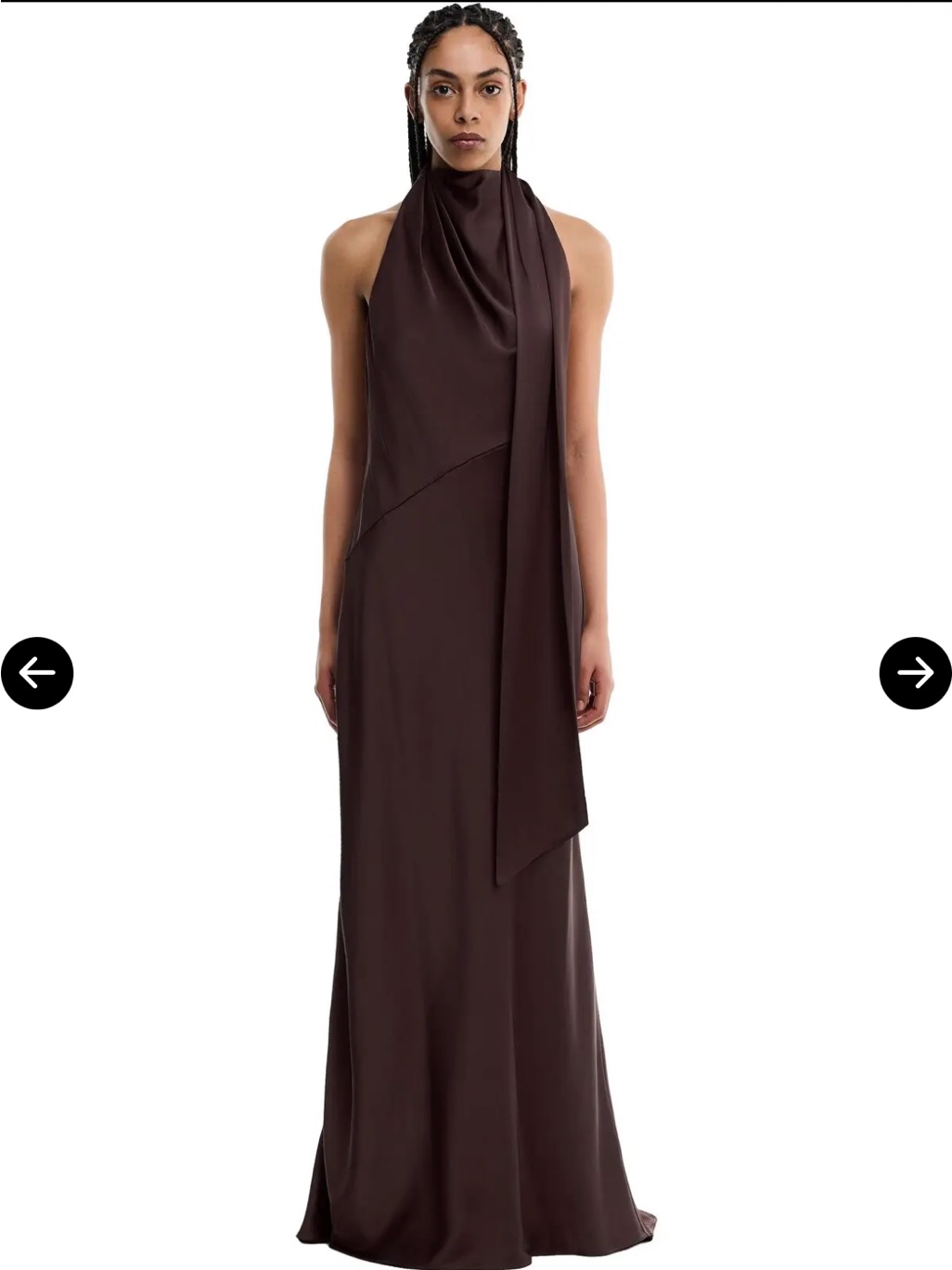 Sleeveless Halter Maxi Dress With Draped Scarf Detail Dark Brown